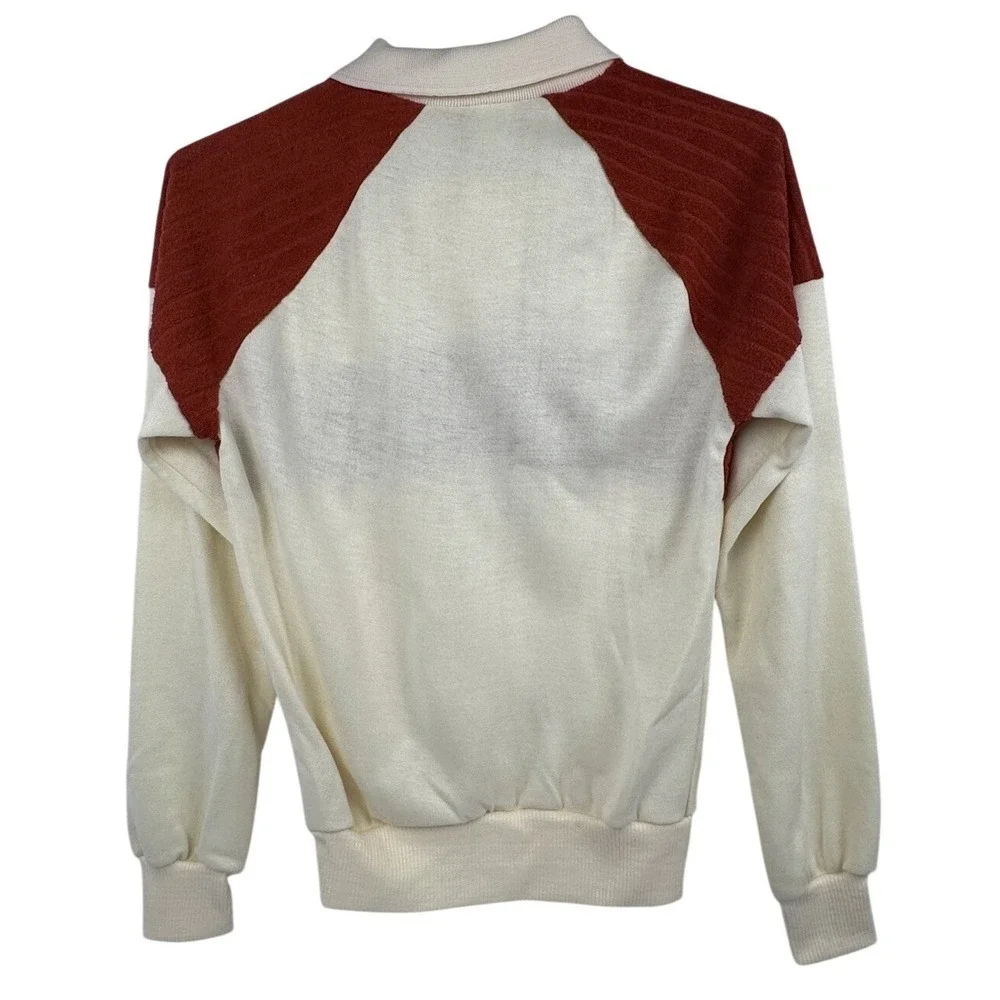 VTG‎ 70's Cream Rust Collared Sweater Hipster Disco Retro Dad A Trifle Bit XS/S